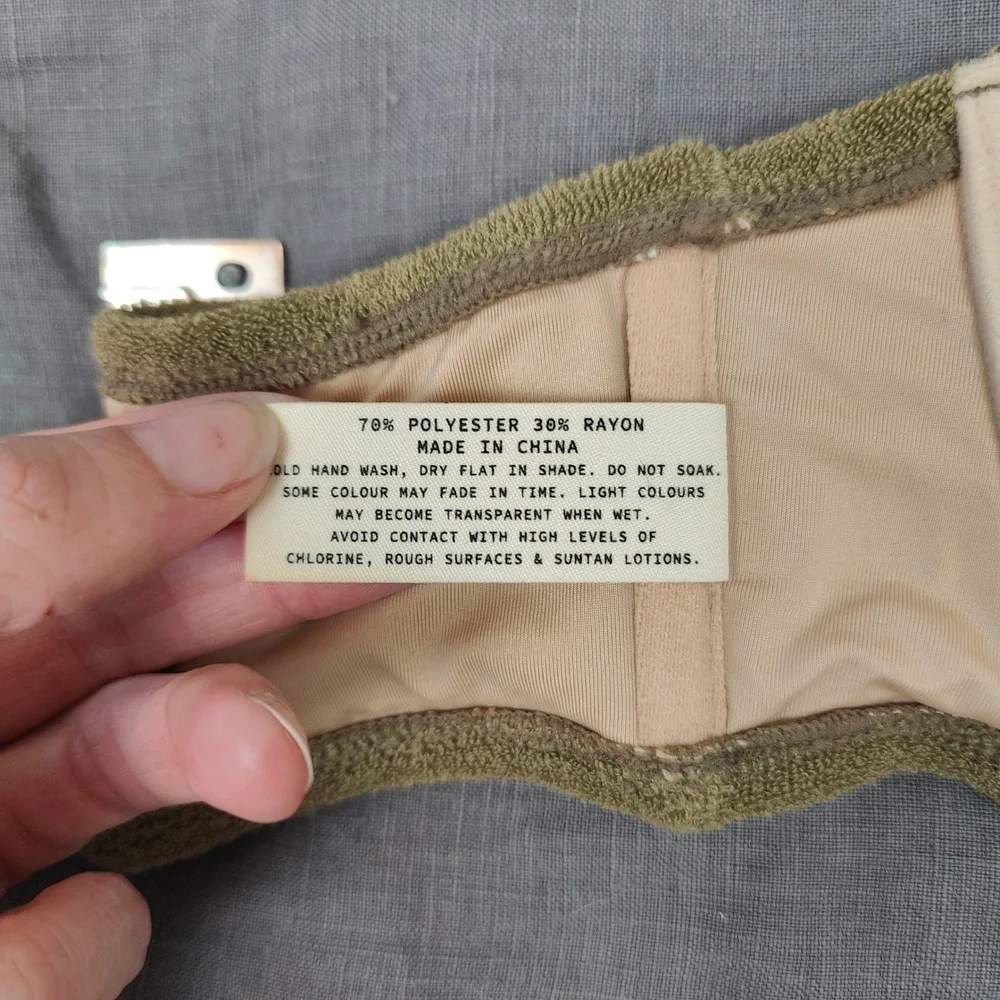 Zulu & Zephyr‎ Bikini Top Women 6 Olive Green Terry Cloth Underwire Balconette
